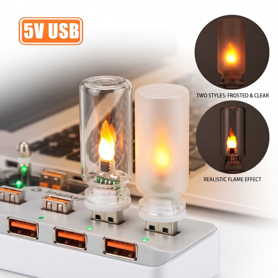 Candle Making Glass - 5V USB LED Flammen-Nachtlicht Mattglas Flackernde