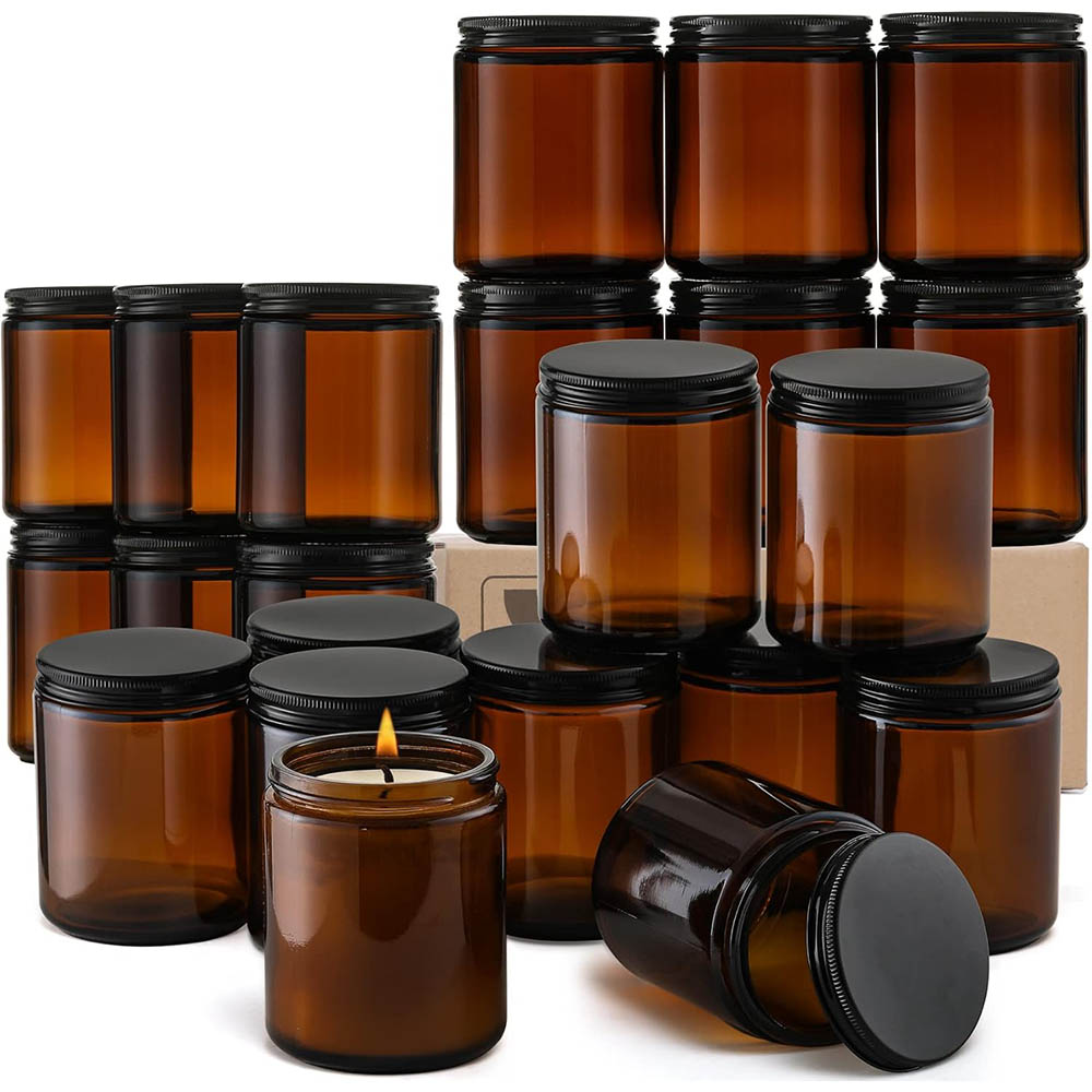 Candle Making Glass - 8oz Bernsteinfarbene Glasgläser mit schwarzen Deckeln