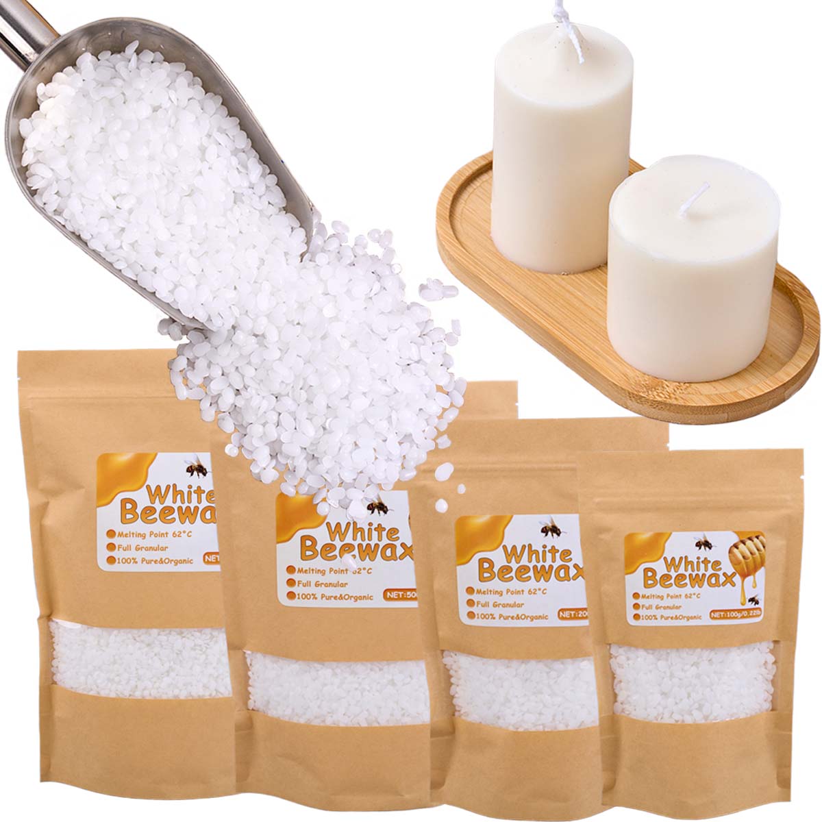 Candle Making With Beeswax - Weißes Bienenwachs, reines natürliches körniges Duftkerzenmaterial,