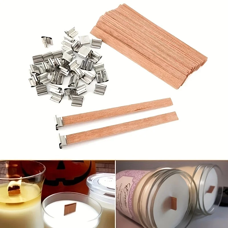 Wood Wick Crackle - 1-5 Packungen Holz-Kerzendochte mit Metallhaltern, knisterfreie,