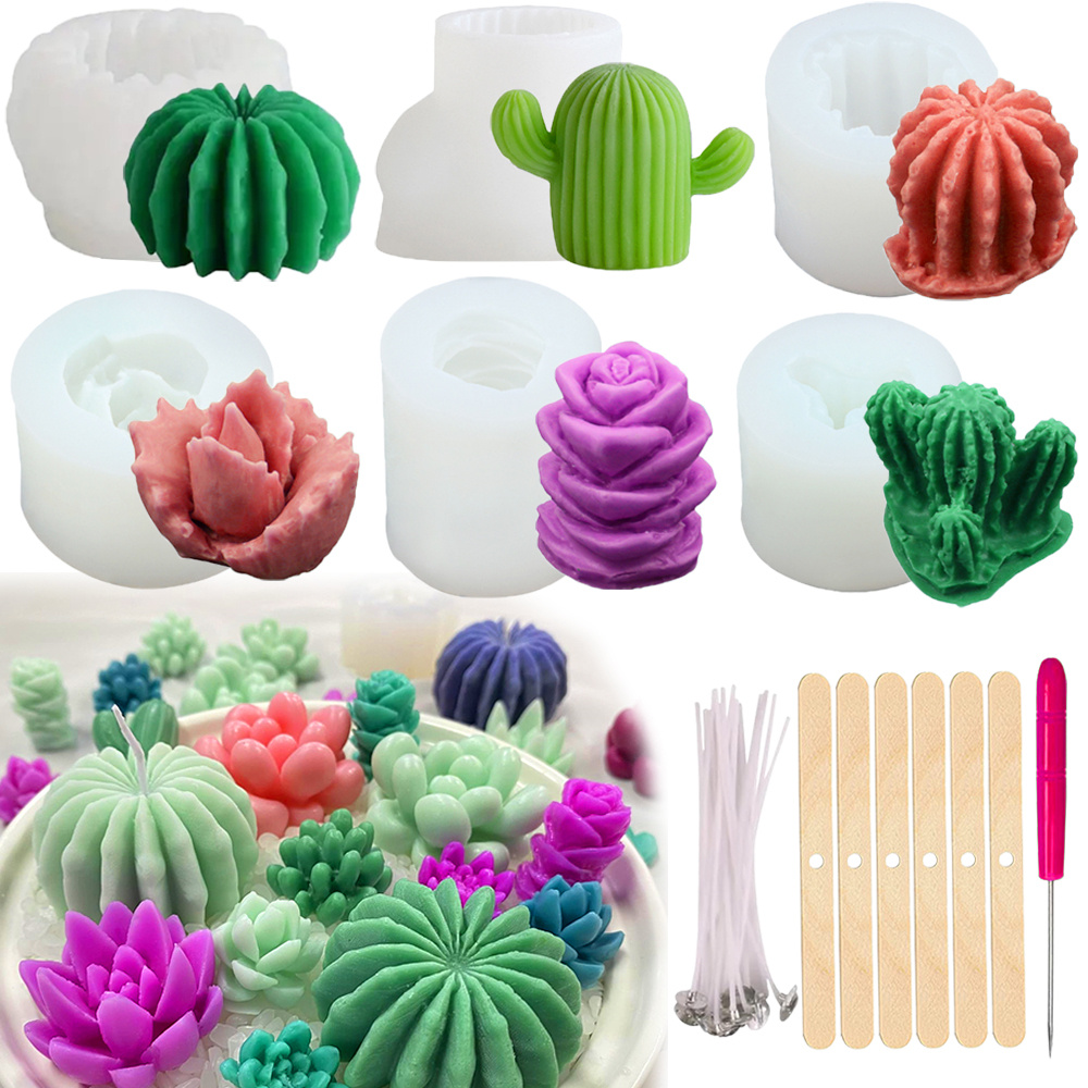 Candle Making Tips - 6 Stück saftige Silikon-Kerzenformen, 3D-Sukkulenten-Kaktus-Kerzenformen für