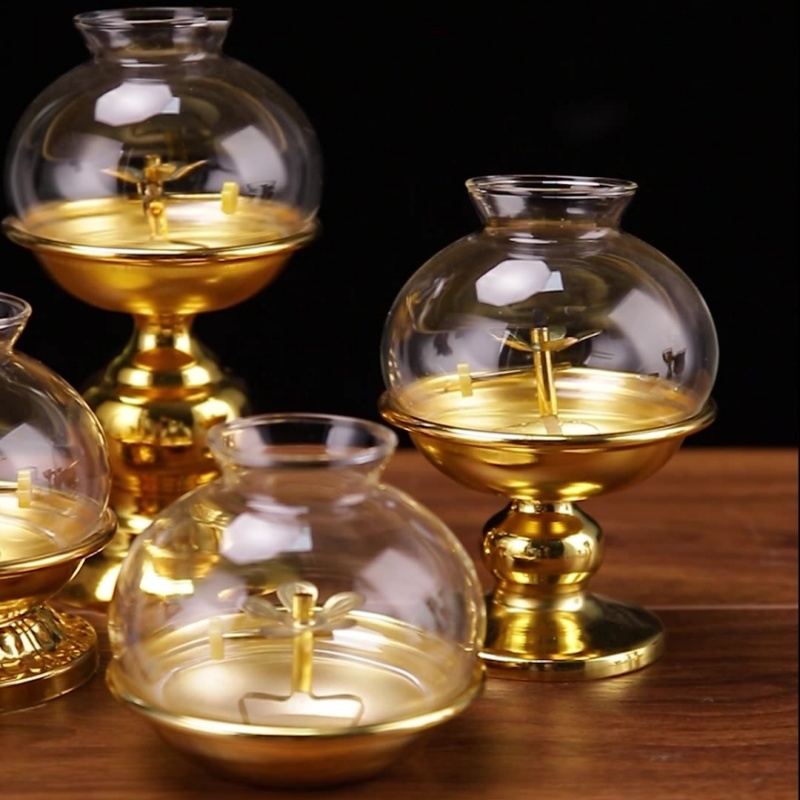 Goldene Öllampe für Buddha mit – Candle Making Glass Bewertung und Preis